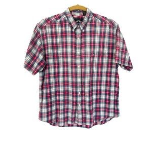 Woods & Gray Red white blue plaid cotton button down short sleeve shirt size XXL